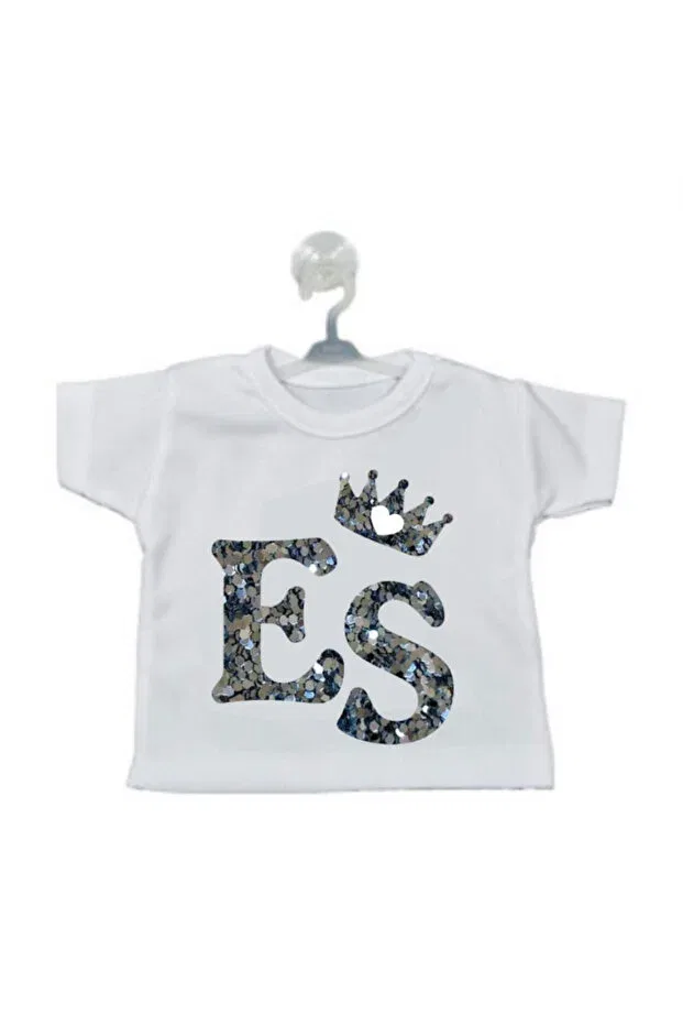 Детская футболка с принтом Gold Silver Letter Printed Mini T-Shirt For Your Car Teknik, Gri