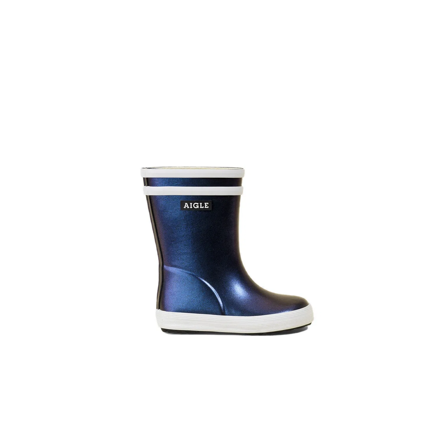 Детские резиновые сапоги с белыми полосками Aigle, Dark Blue/Metallic