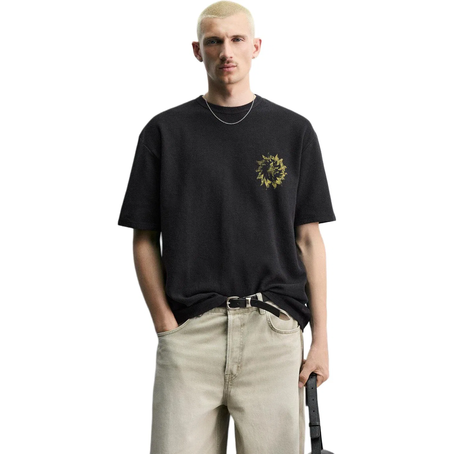 Мужская футболка с круглым вырезом Black ZARA — фото 3