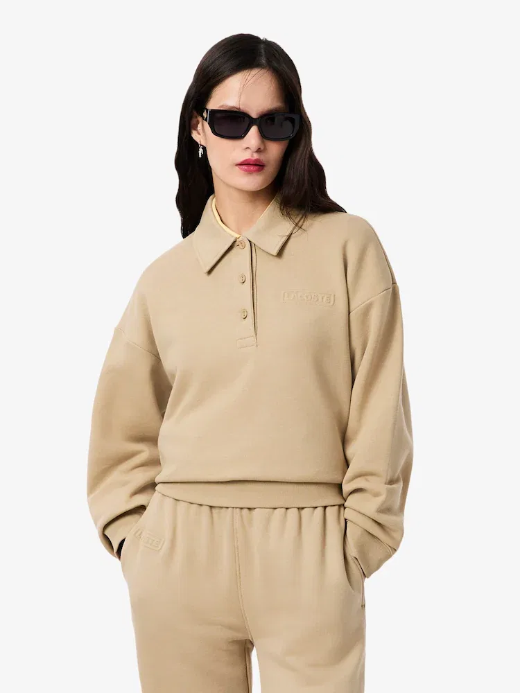 Свитшот LACOSTE SF0351-55N, с логотипом, женский, бежевый