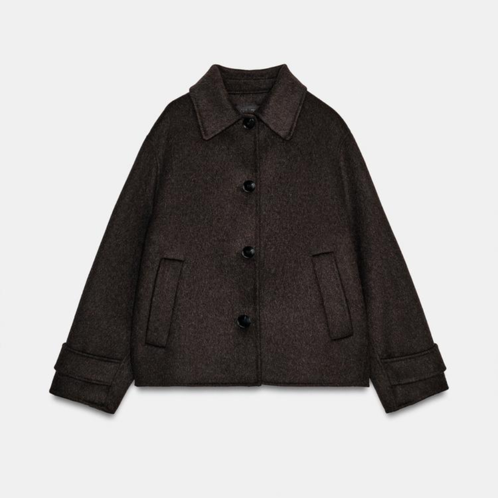 

Пальто Zara Cropped Wool, темно-коричневый