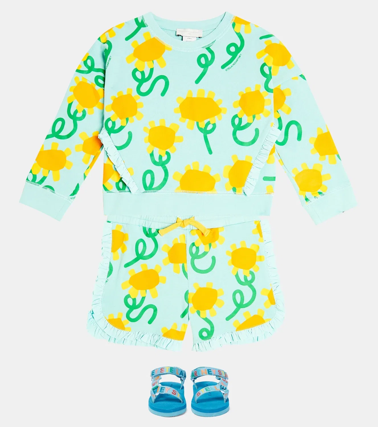 Комплект из хлопковой толстовки и спортивных брюк с цветочным узором, Stella Mccartney Kids, голубой — фото 2