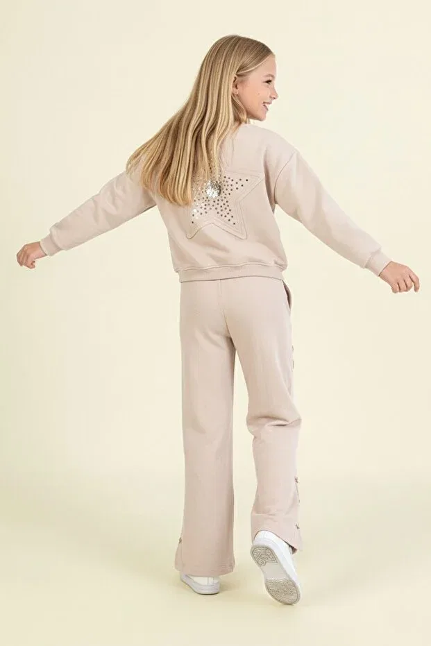 Детский спортивный костюм для девочек с блестками star tracksuit set Dmb Boys & Girls, Beige — фото 2