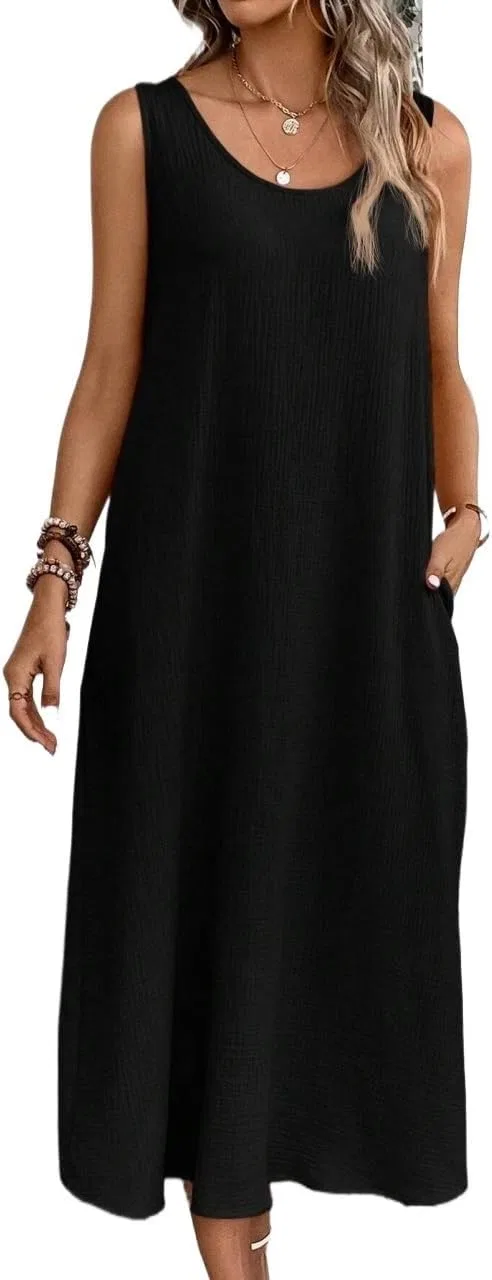 Женское свободное платье без рукавов Casual, Black