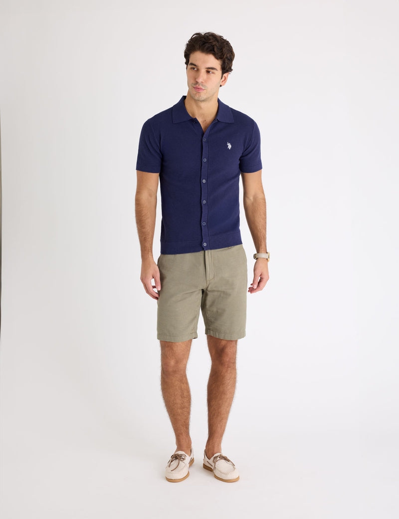 Мужская футболка-поло U.S. Polo Assn. Button Front Seed Stitch Cotton Slub, темно-синий — фото 4