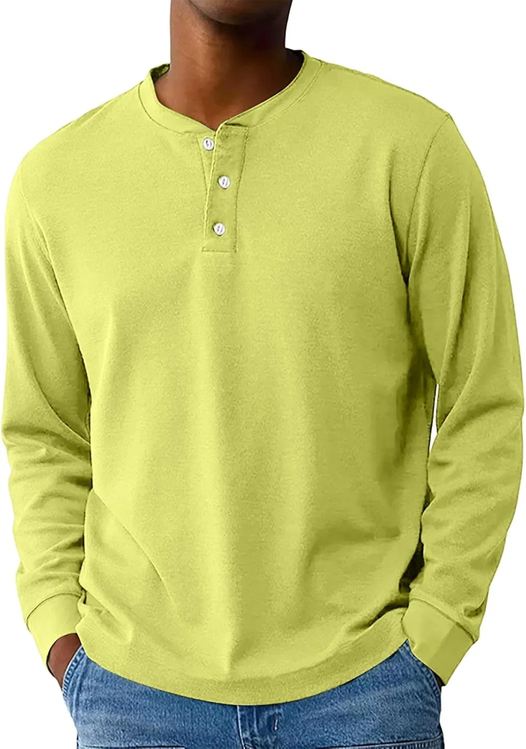 Мужская футболка с длинным рукавом реглан на пуговицах Color Block, Yellow