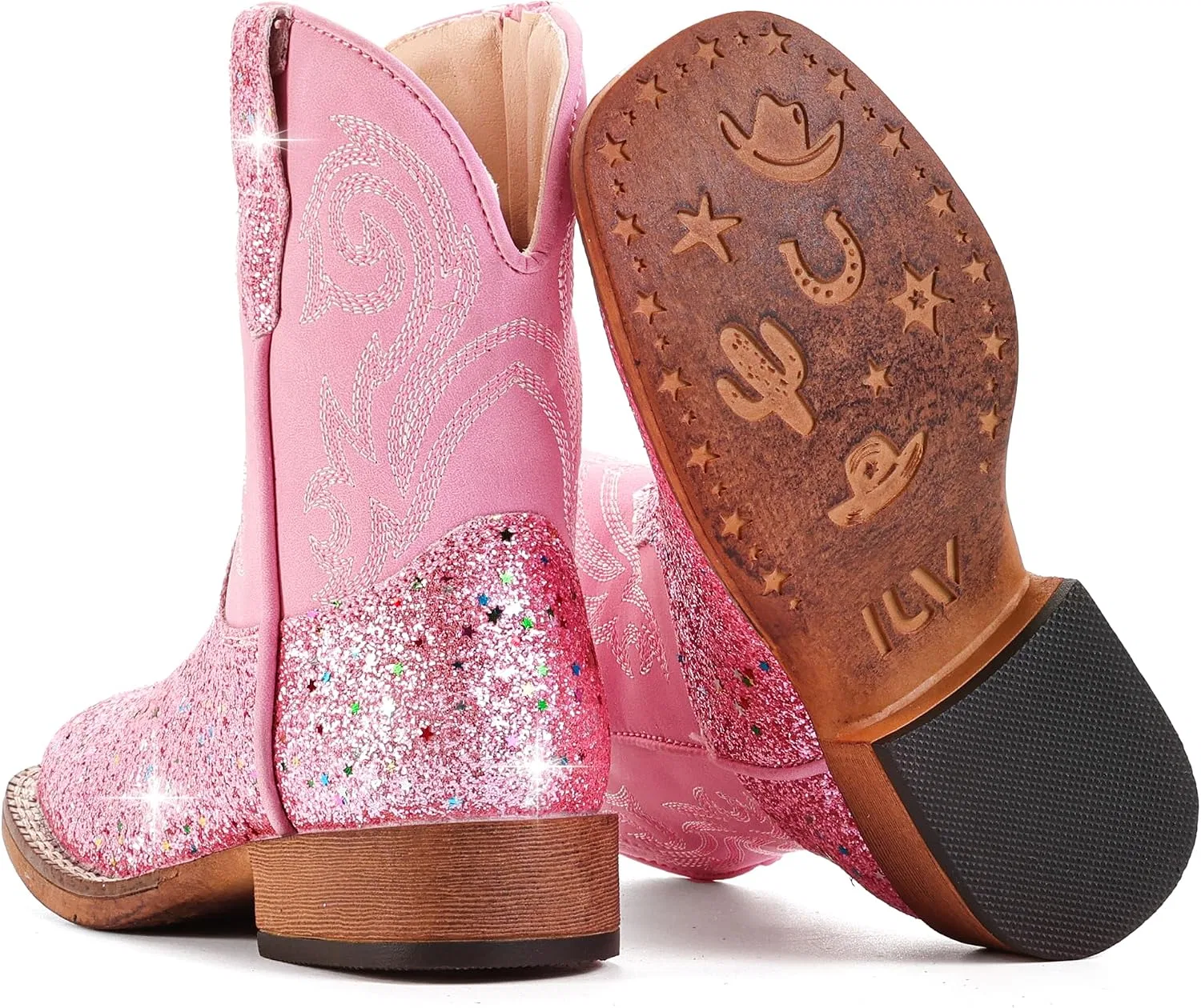 Детские сапоги для девочек с блестками Cowgirl Boots IUV KIDS, Soft Pink Glitter — фото 4
