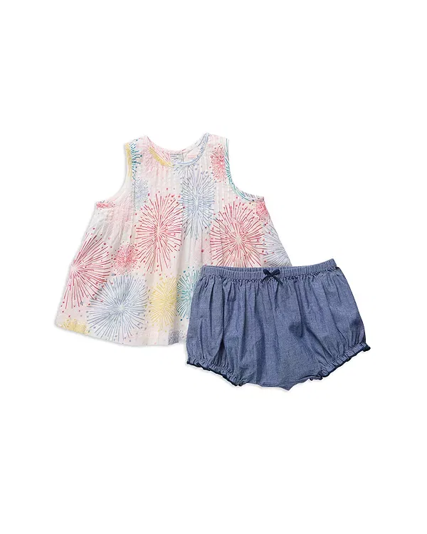 Детский комплект для девочек с принтом Jaipur Top & Diaper Cover Set Pink Chicken, Fireworks