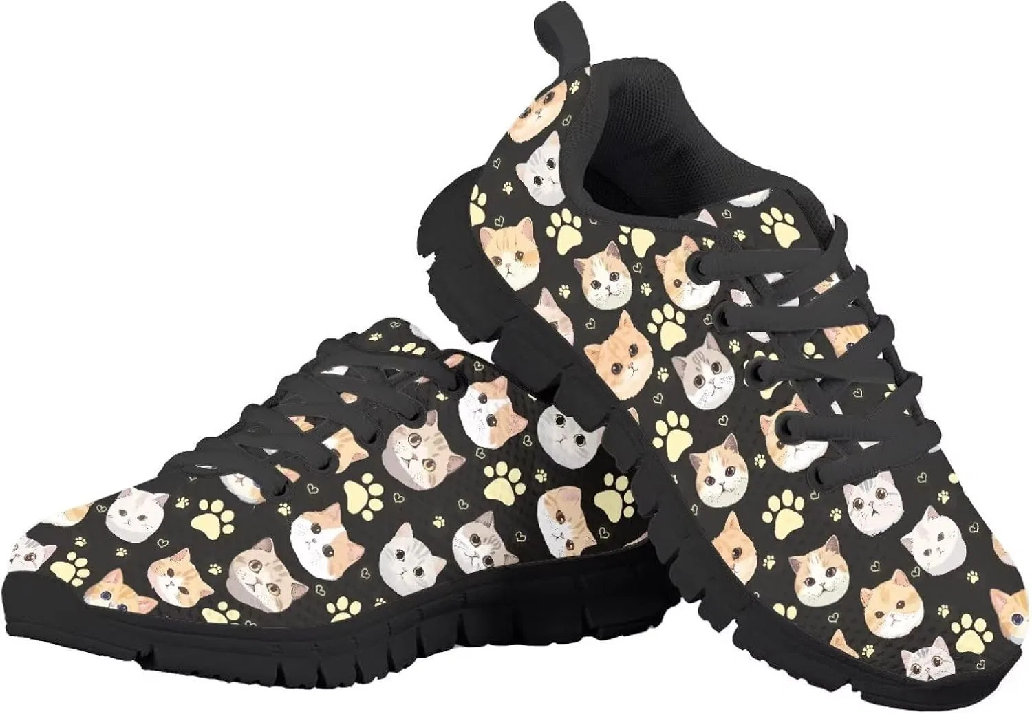 Детские кроссовки для девочек с сеткой Ystardream, Black Cute Cat — фото 2