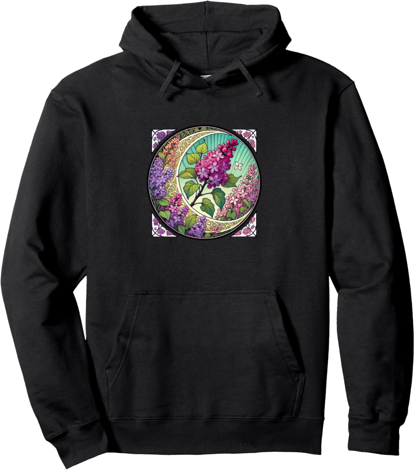 

Худи с изображением цветка сирени в стиле модерн с луной и сиренью Vintage Lilacs Loves Snugg, черный