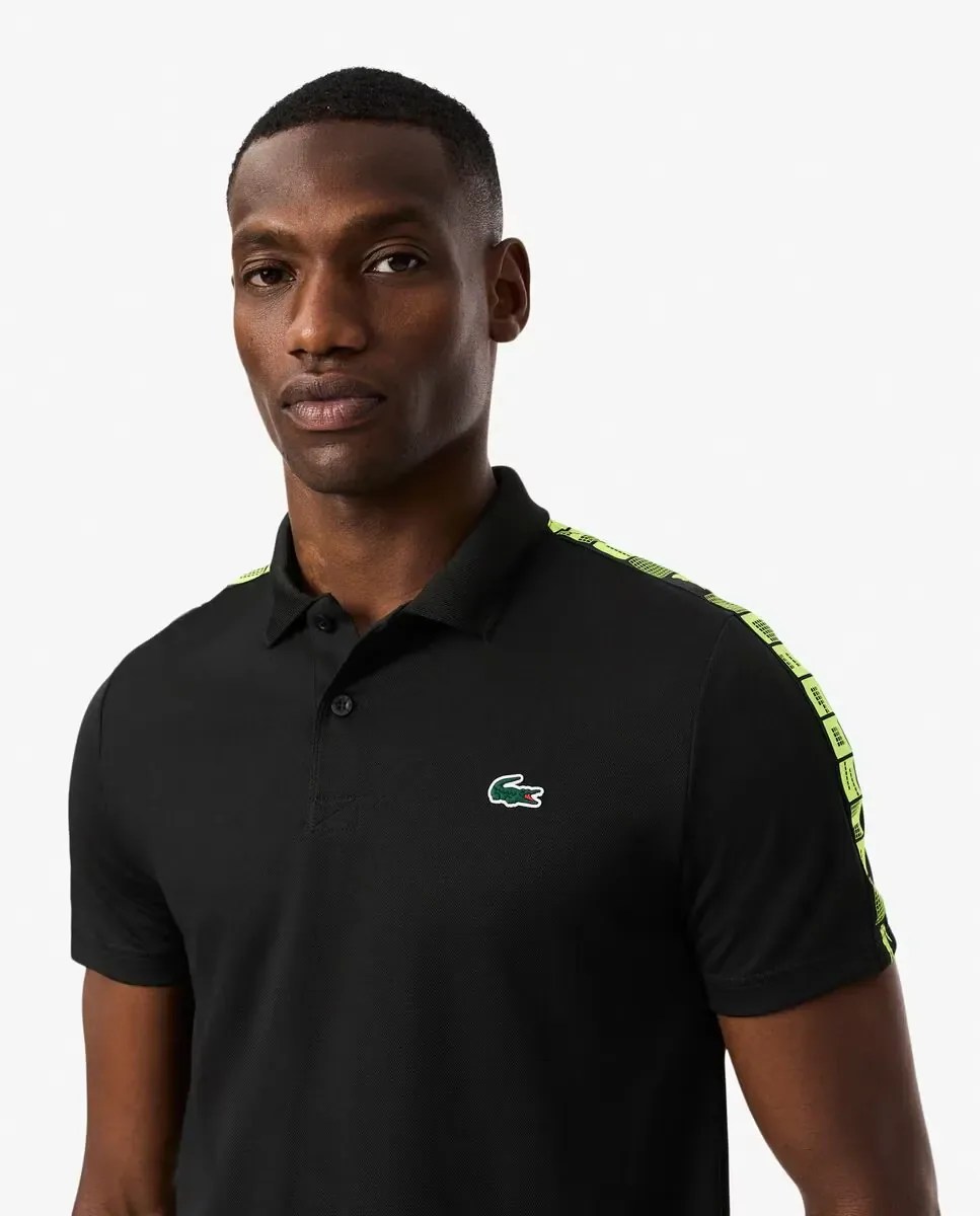 Мужская теннисная футболка поло с полоской от бренда Ultra-Dry с коротким рукавом Lacoste, черный — фото 3