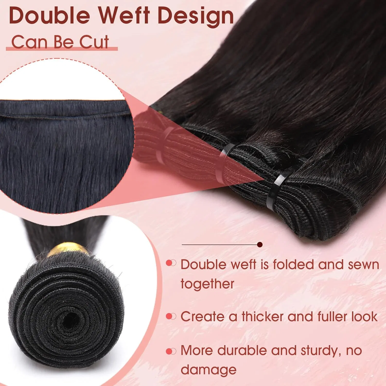 Наращивание волос MY-LADY Weft Real Hair Double Weft Extensions 40 см, 100 г My-Lady, 1B Natural Black — фото 2