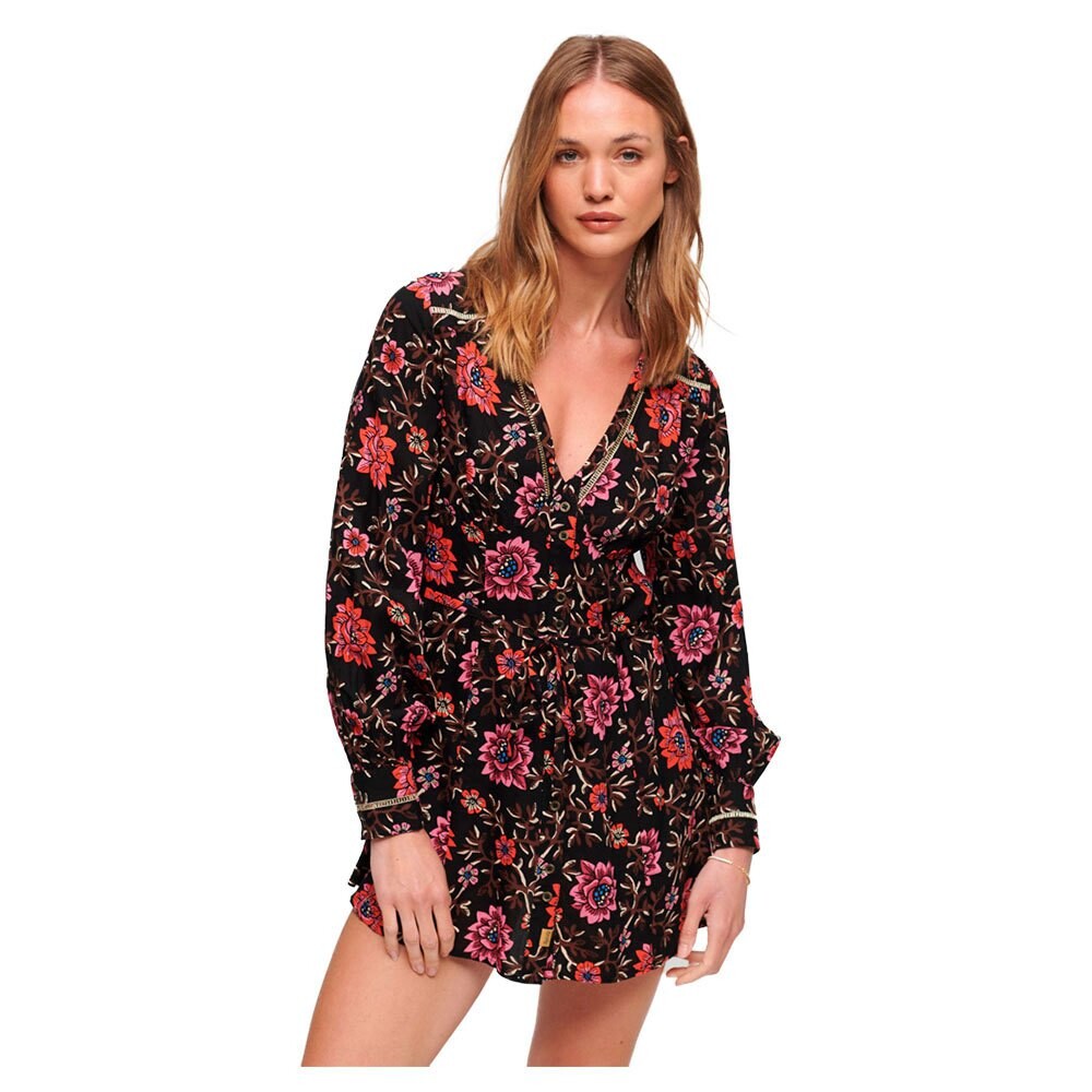 

Короткое платье Superdry Printed V Tea Long Sleeve, разноцветный