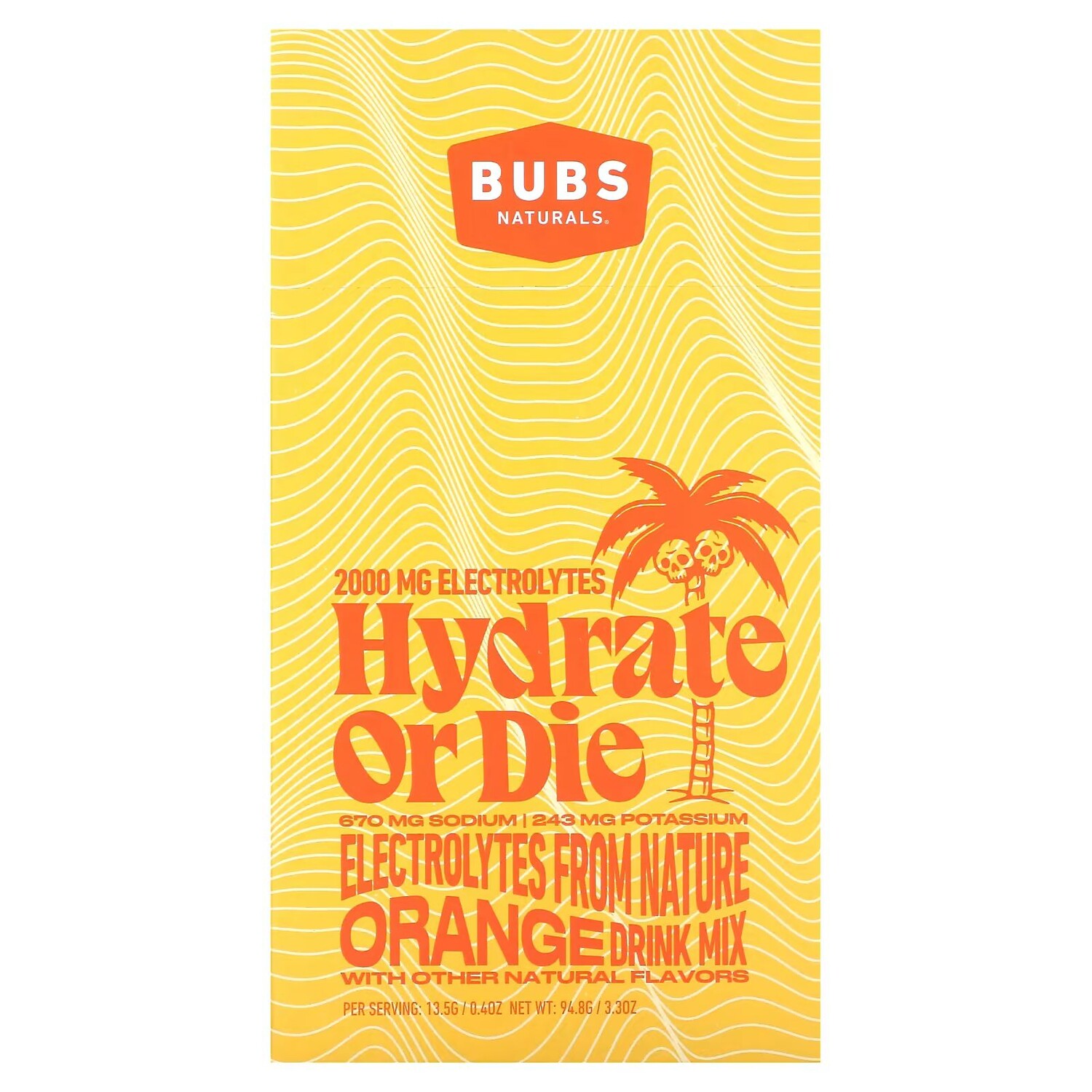 

Hydrate or Die, Смесь для питья с электролитом, апельсин, 7 палочек по 0,4 унции (13,5 г) каждая Bubs Naturals