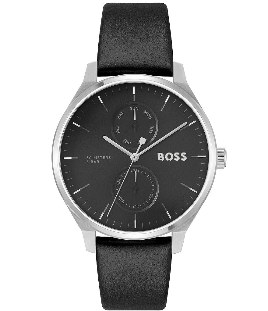 

Мужские многофункциональные часы Hugo Boss Tyler с черным кожаным ремешком, черный