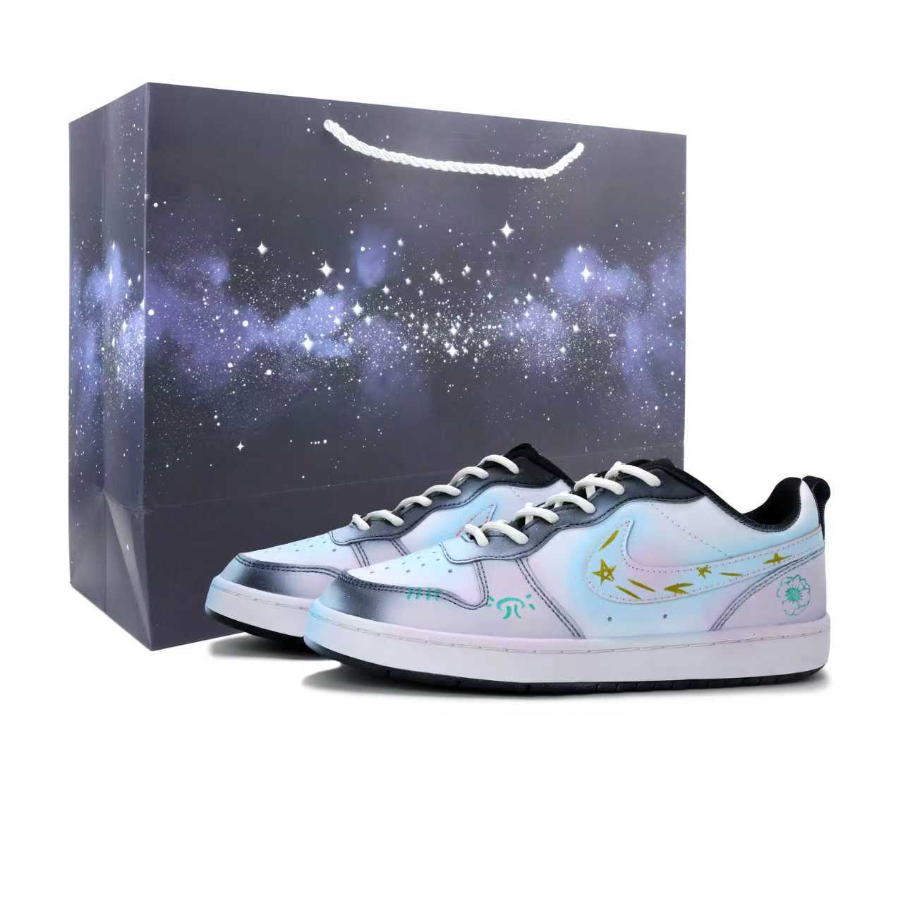 

Nike Court borough cloud velvet обувная сумка для покупок низкие скейтбордские кроссовки blue gold green kids