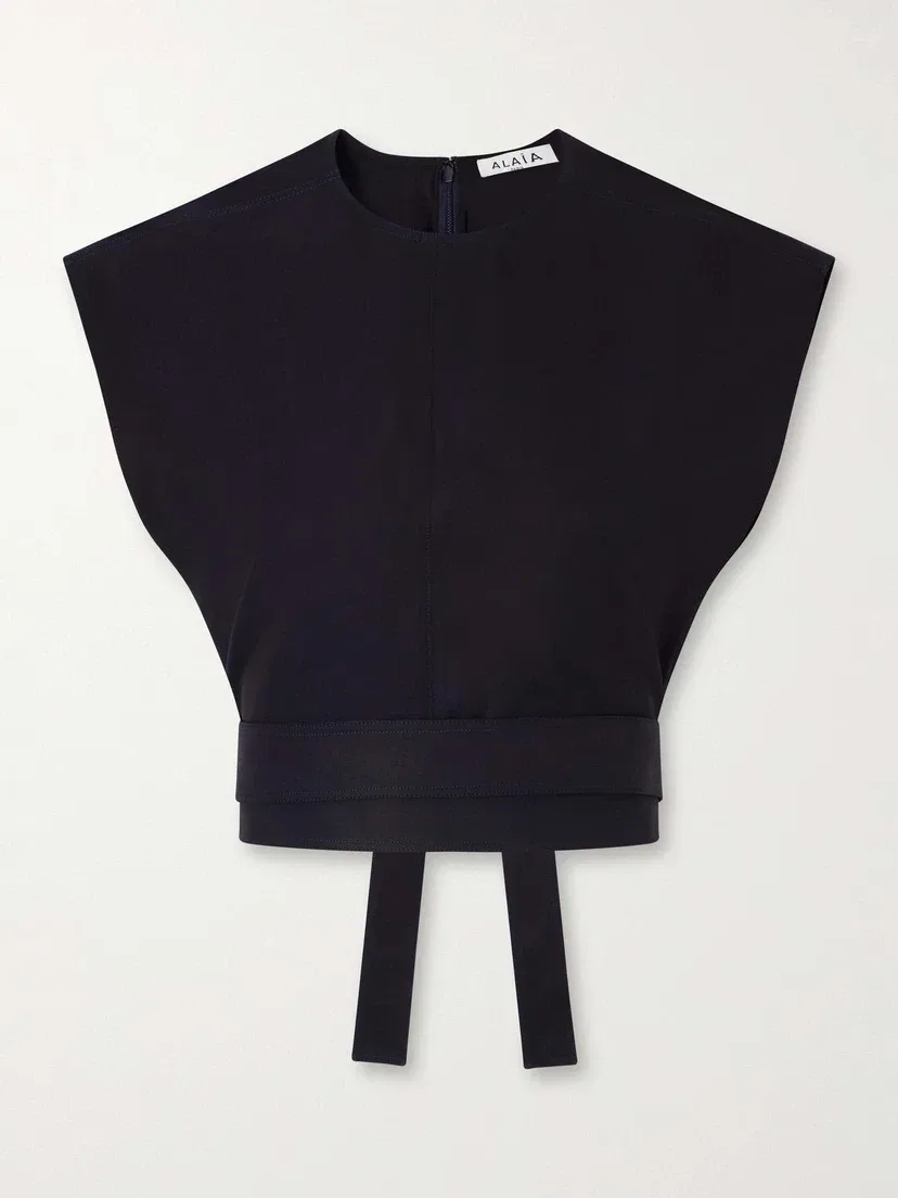 Укороченный топ из хлопкового габардина с поясом Alaïa, синий