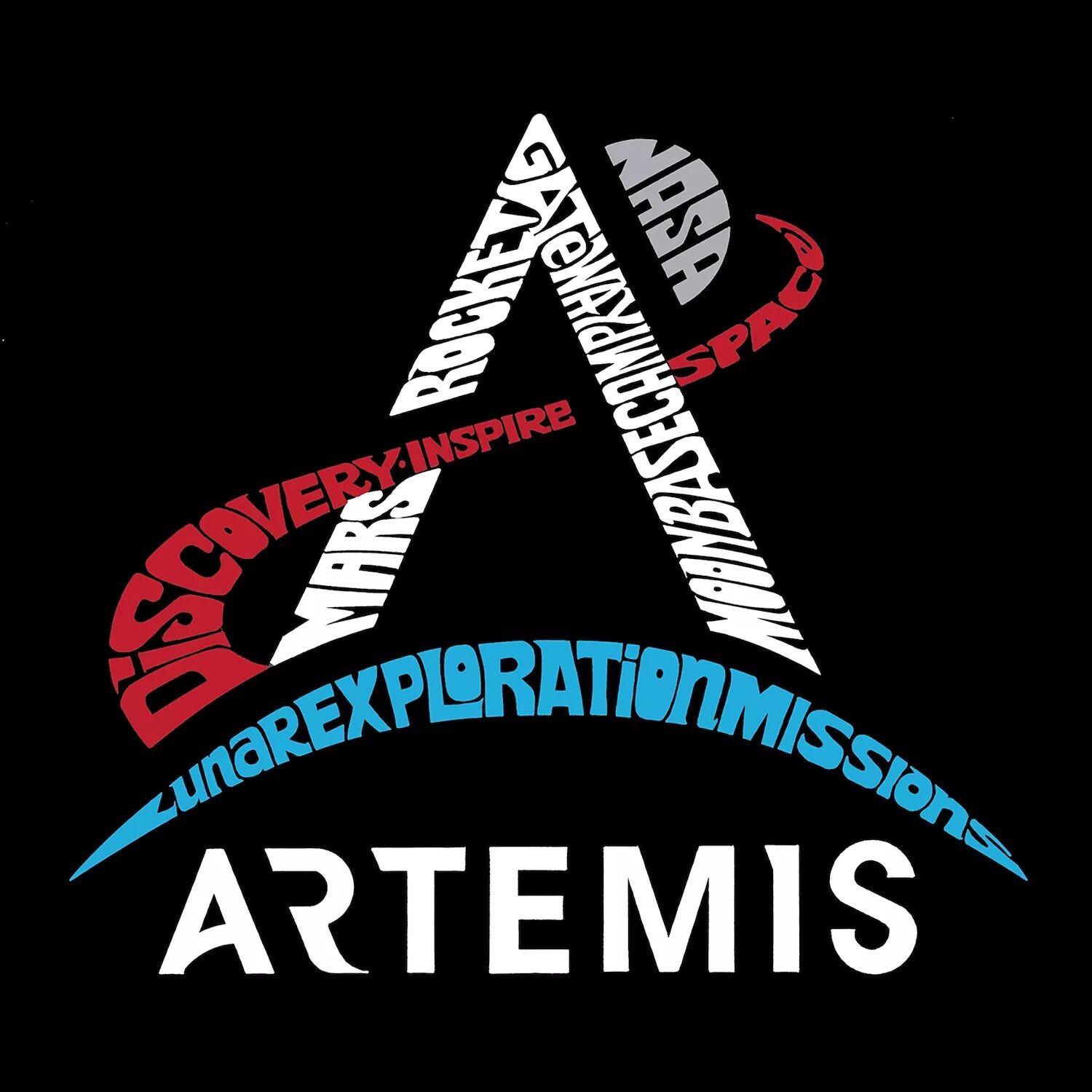 

Логотип NASA Artemis — мужская футболка с рисунком Word Art LA Pop Art