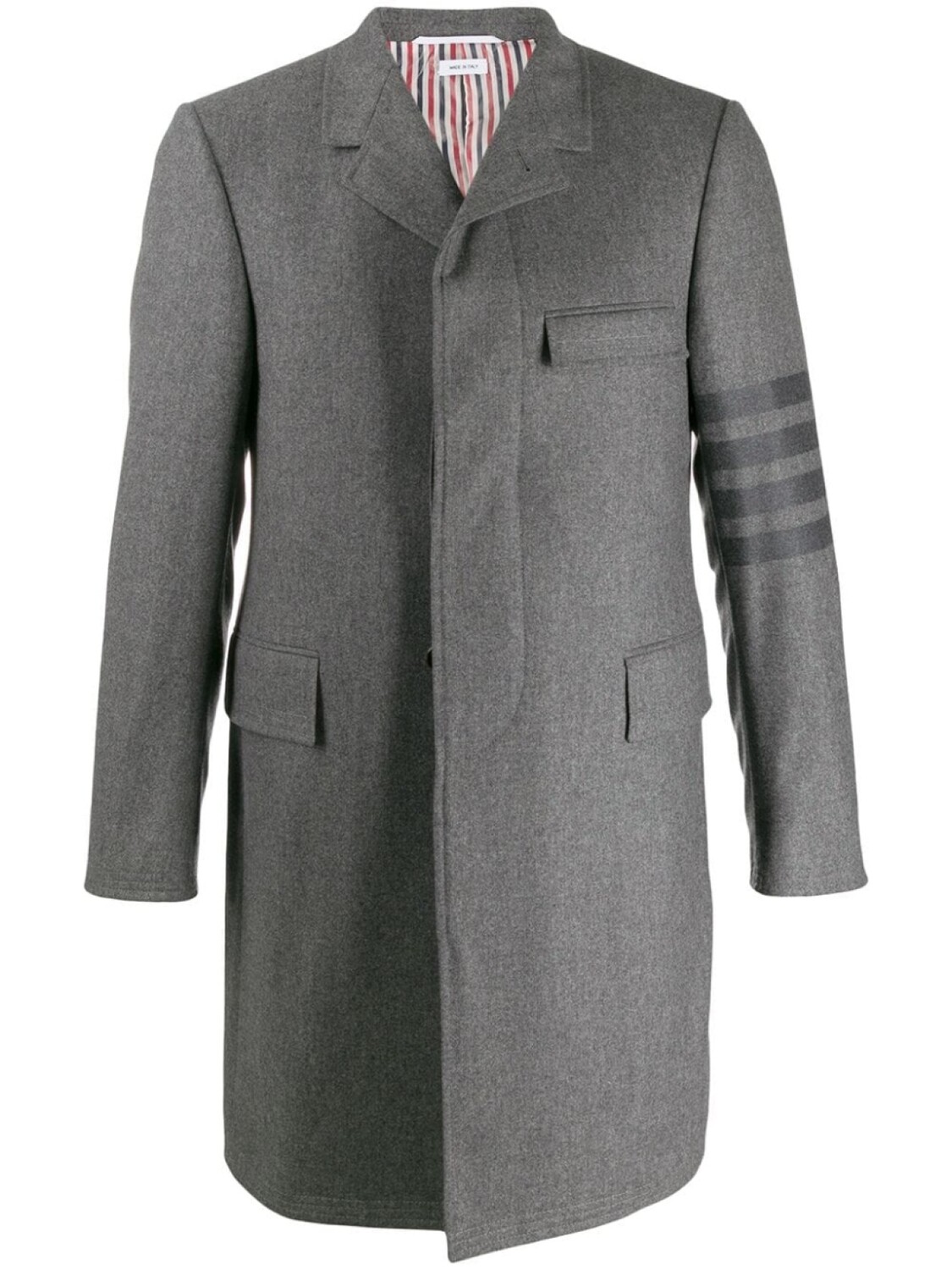 

Пальто Chesterfield с полосками 4-Bar Thom Browne, серый