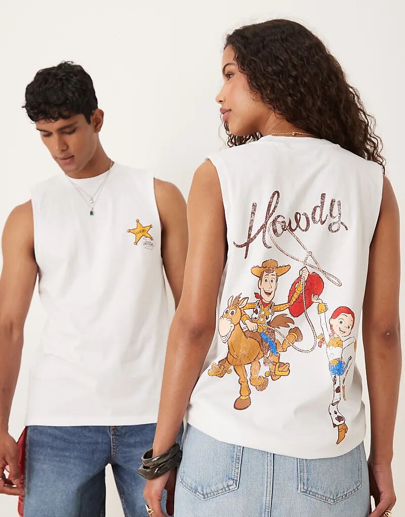 

Майка-унисекс оверсайз ASOS DESIGN Disney Pixar с принтом «История игрушек» белого цвета