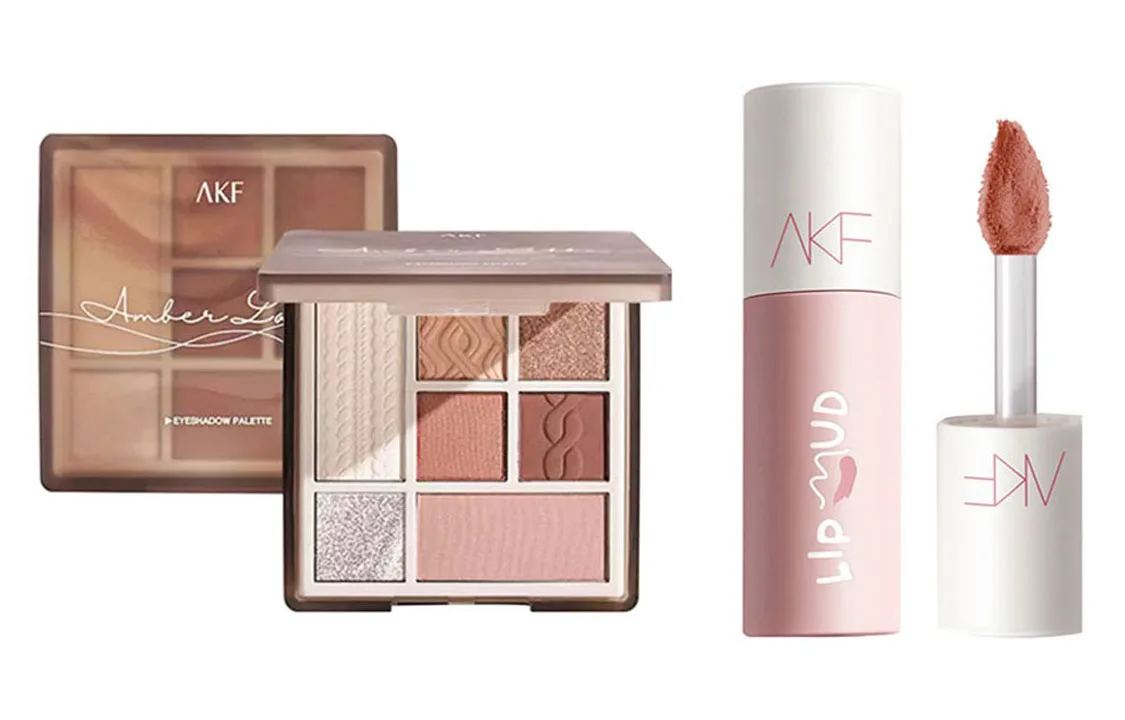 AKF Набор косметики для женщин, Eyeshadow Palette Amber Milk Coffee+Lip Mud M02 Cherry Cheese+M07 Maris Sal Toffee — фото 2