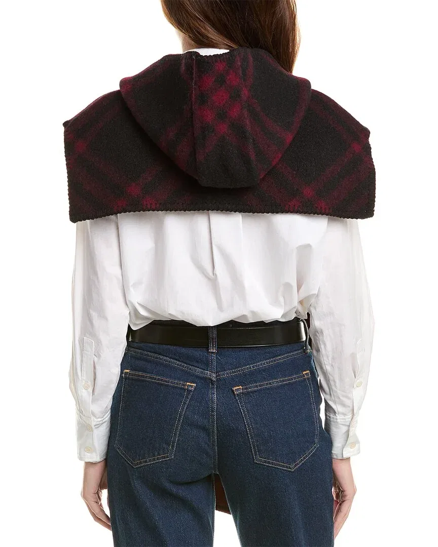 Женская накидка из шерсти и кожи с капюшоном Burberry Check Wool & Leather Cape, красный — фото 2