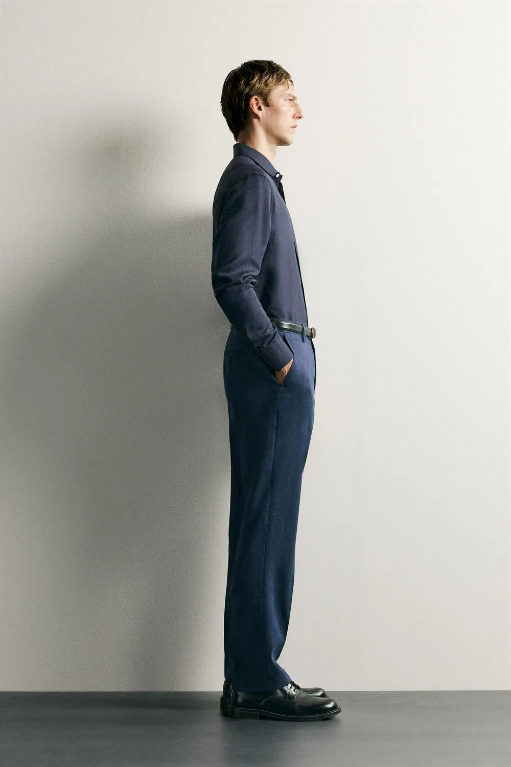 Рубашка из льна и лиоцелла, стандартного кроя. ZARA, Navy blue — фото 4