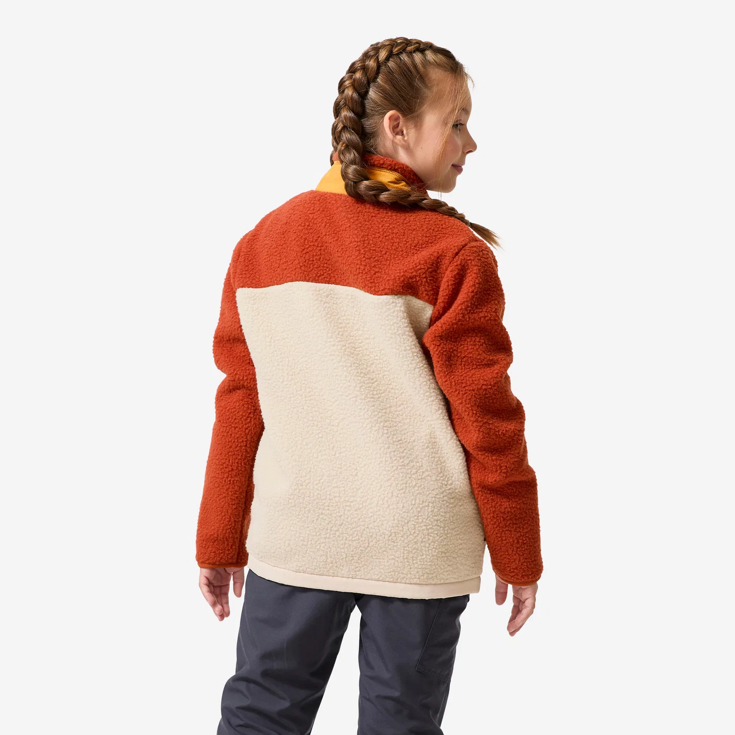 Детская флисовая куртка с начесом Sherpa NH 900 Quechua, Kupferbraun Leinenbeige — фото 3