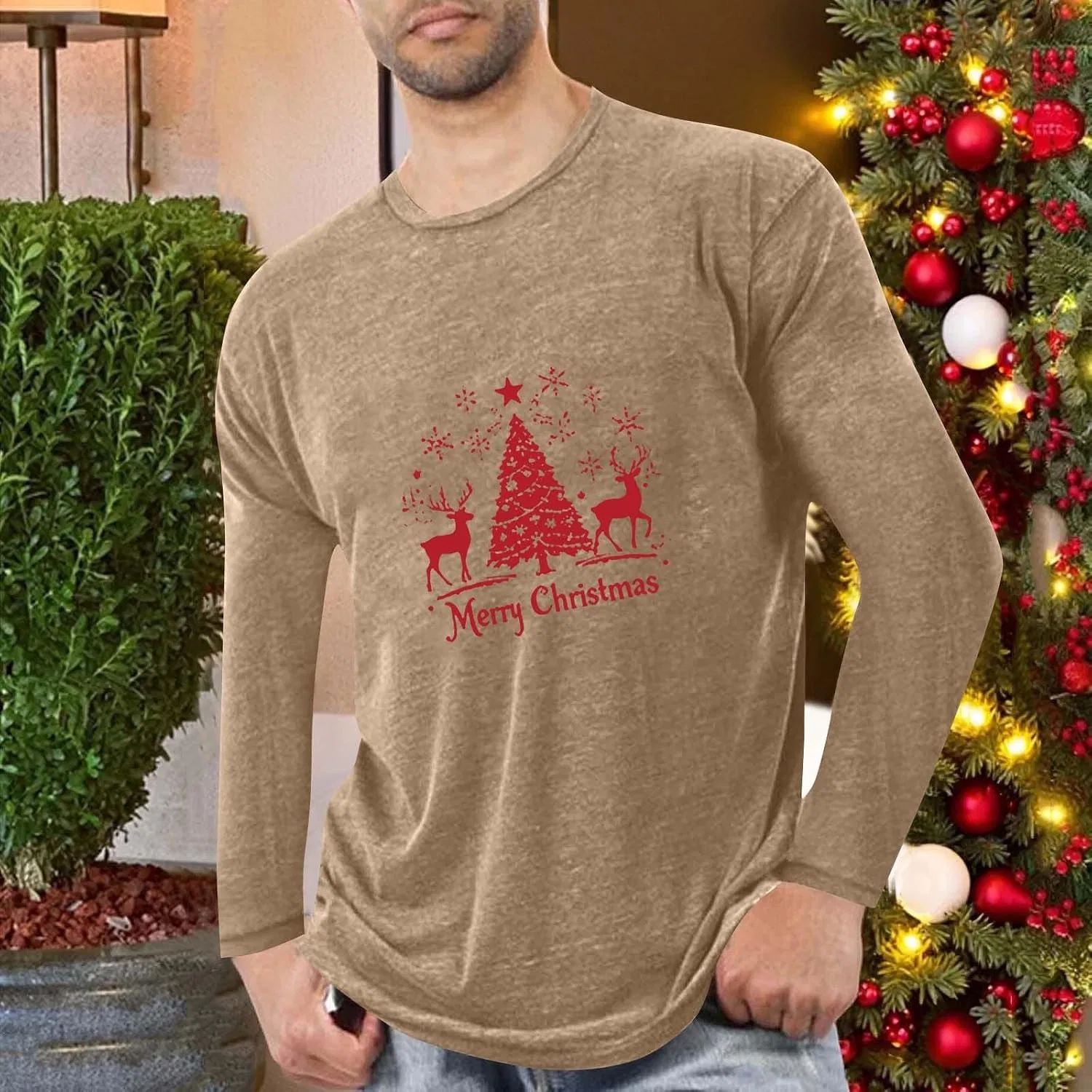 Мужская футболка с рождественским принтом Crewneck, Khaki — фото 2