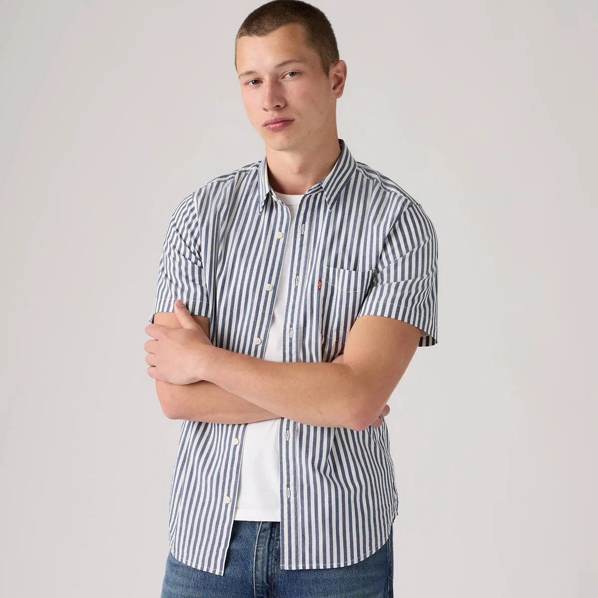 Классическая рубашка с одним карманом и коротким рукавом Levi's, Dean Stripe Estate - Blue
