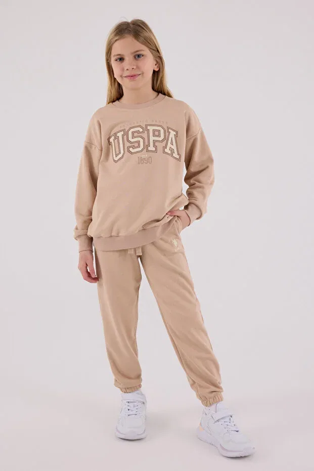 Детский комплект для девочек из футера с принтом Licensed U.S. Polo Assn., Biscuit