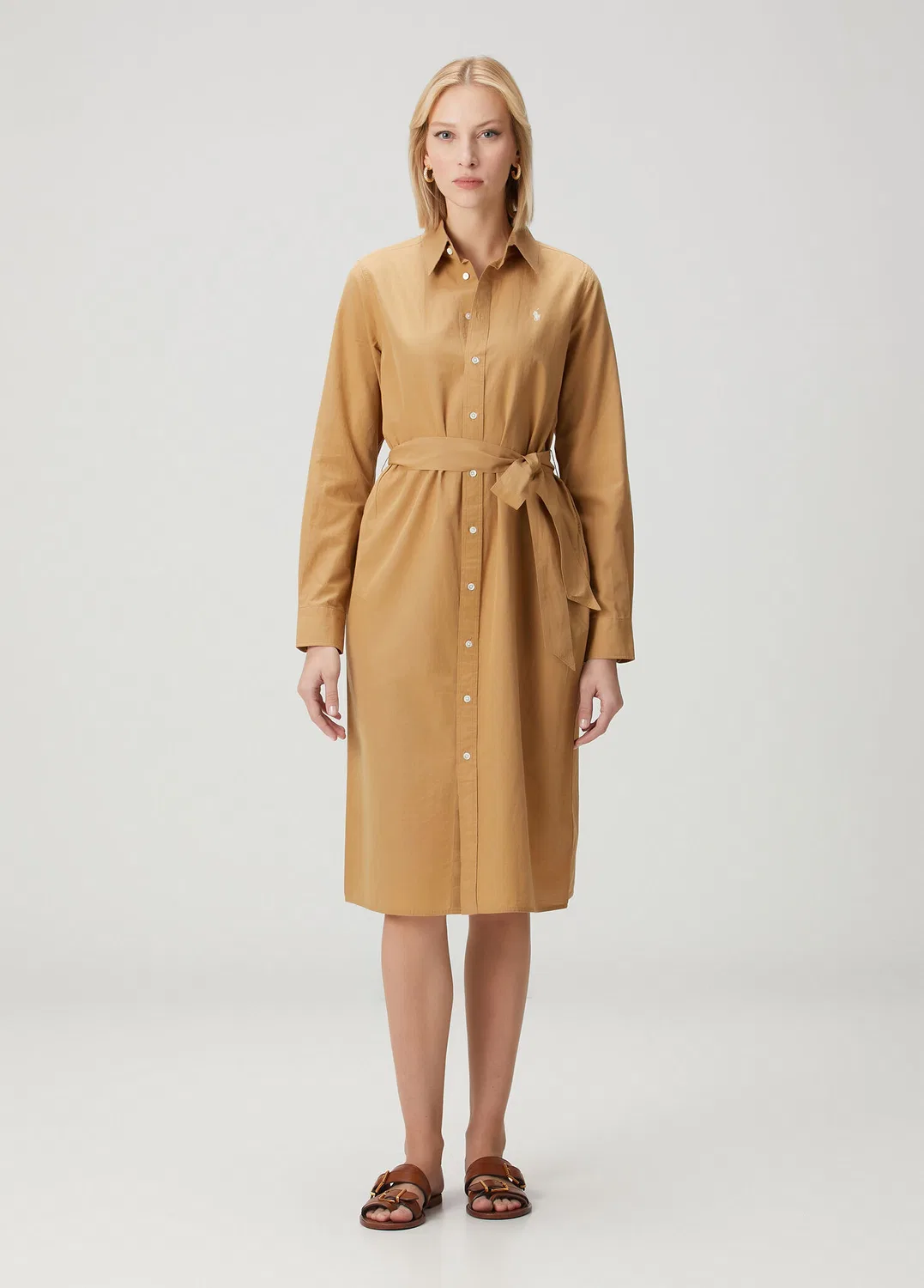 Платье-рубашка миди Polo Ralph Lauren, Camel — фото 2