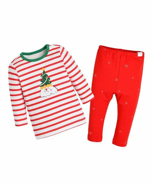 Детский комплект из топа и брюк с принтом Санты, модель Sweet, moimoln, Red