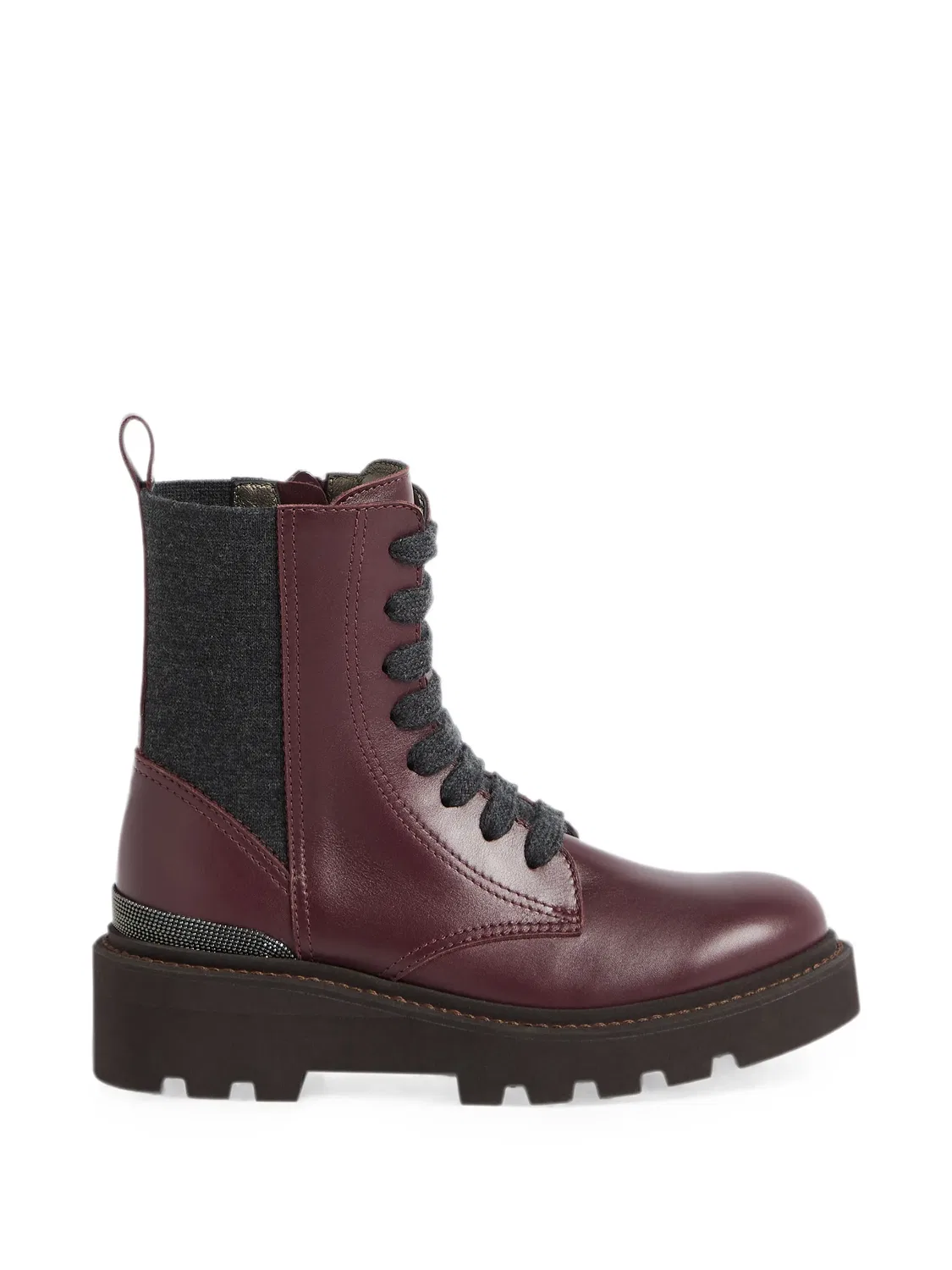 Ботинки на шнуровке с декором Monili Brunello Cucinelli Kids, красный