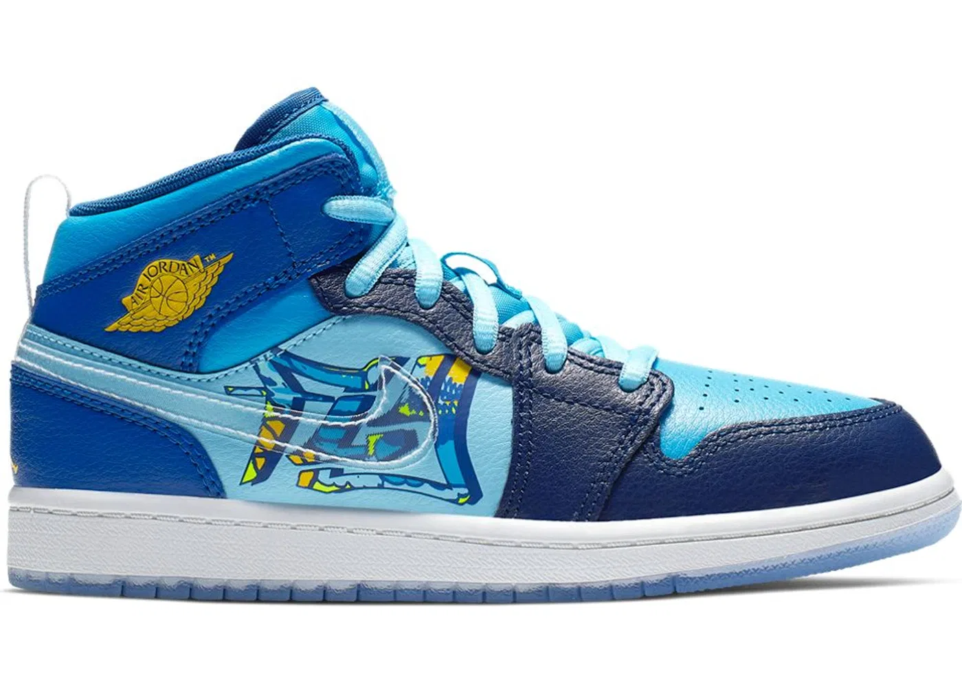 Детские кроссовки Lifestyle Jordan 1 Mid Fly (PS) Jordan, Blue Void/Clear-Team Royal-Blue Lagoon-Blue Gaze-Off White