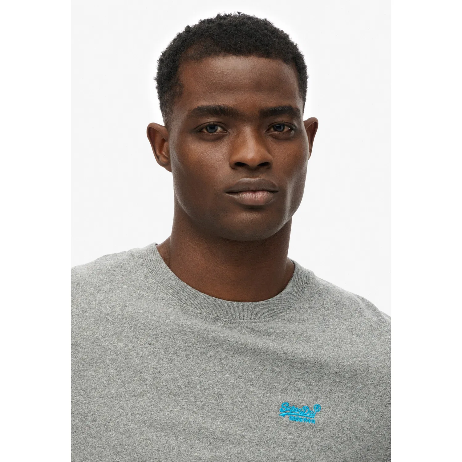 Детская хлопковая футболка с круглым вырезом Superdry, Grey Marl/Blue — фото 4