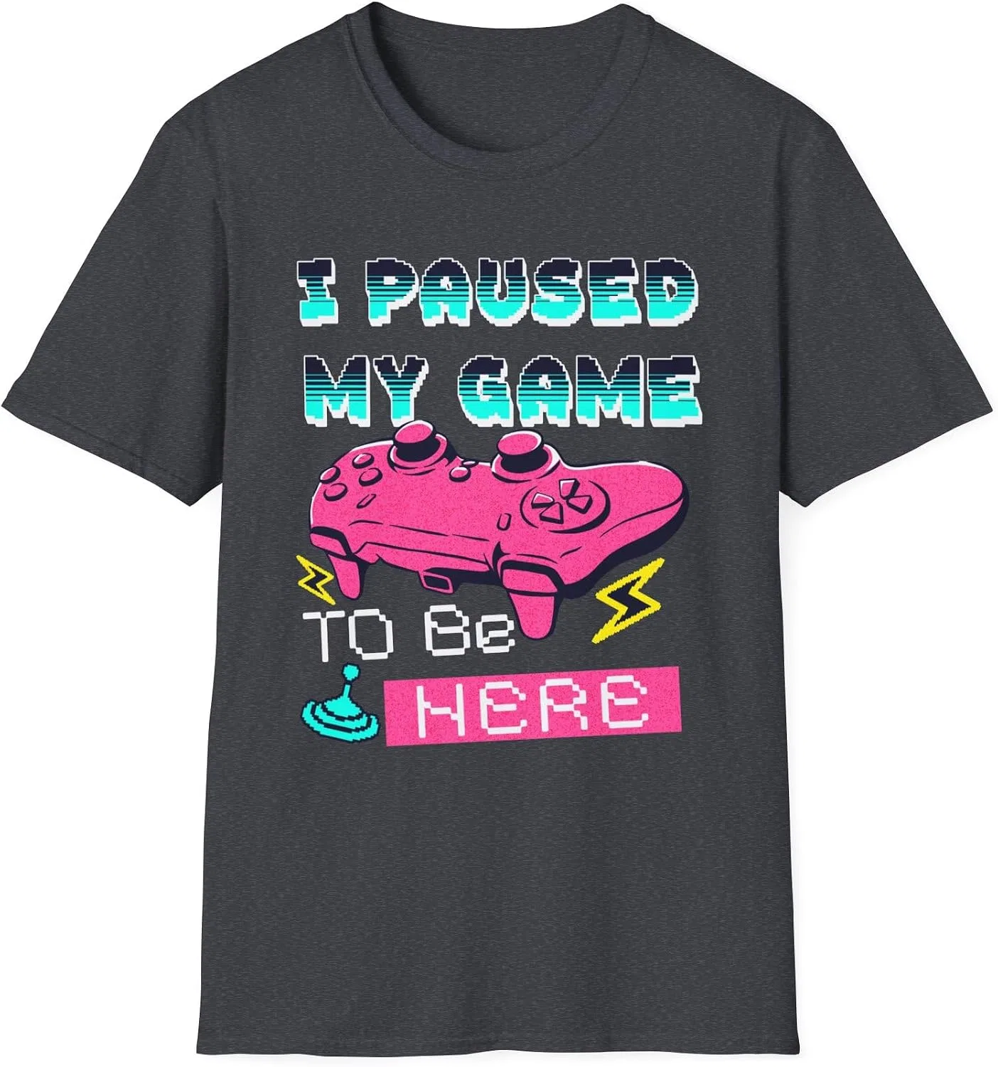 Футболка с принтом I Paused My Game Gildan 64000, Dark Heather Grey