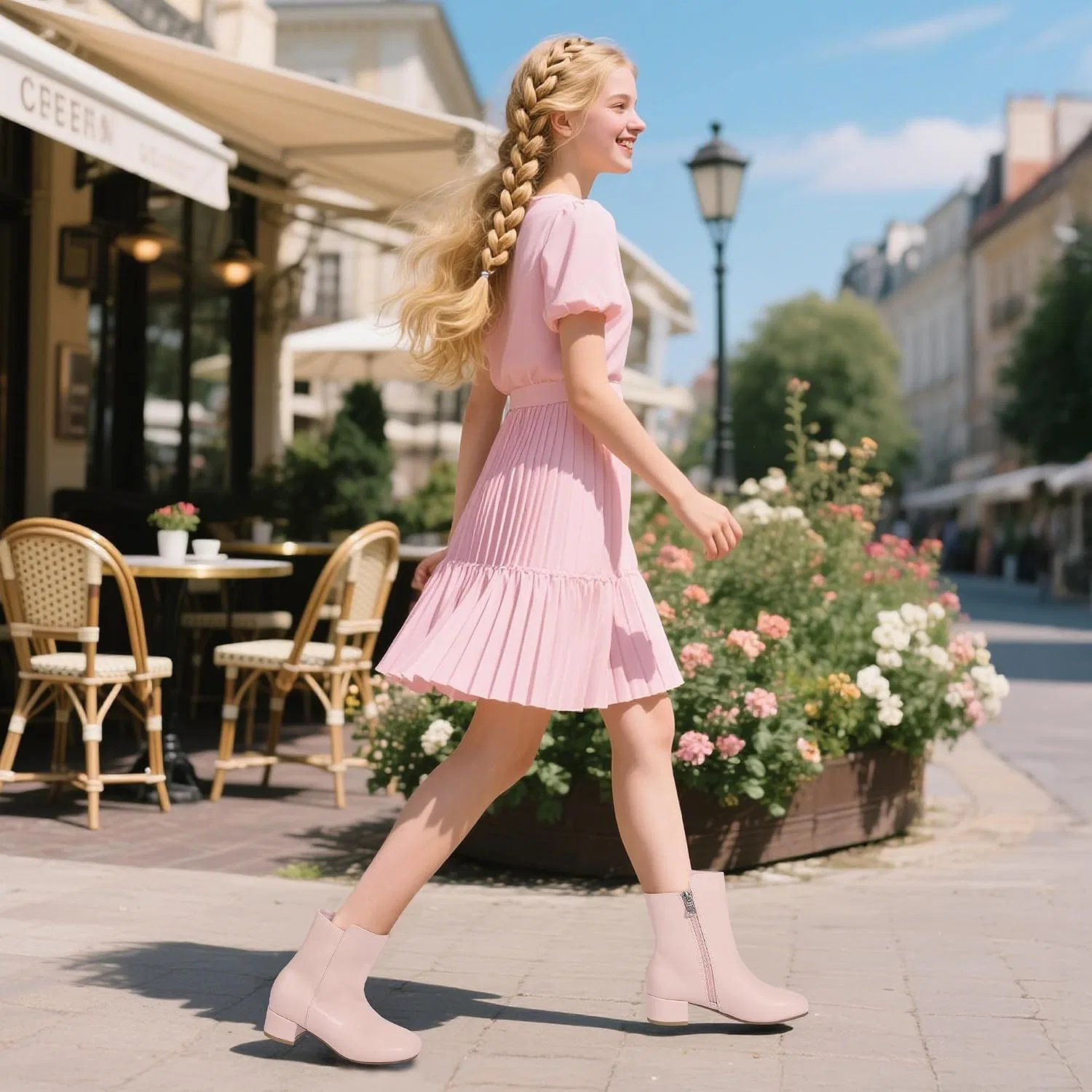Детские ботинки для девочек с квадратным носком Alyssa PANDANINJIA, Pink — фото 2
