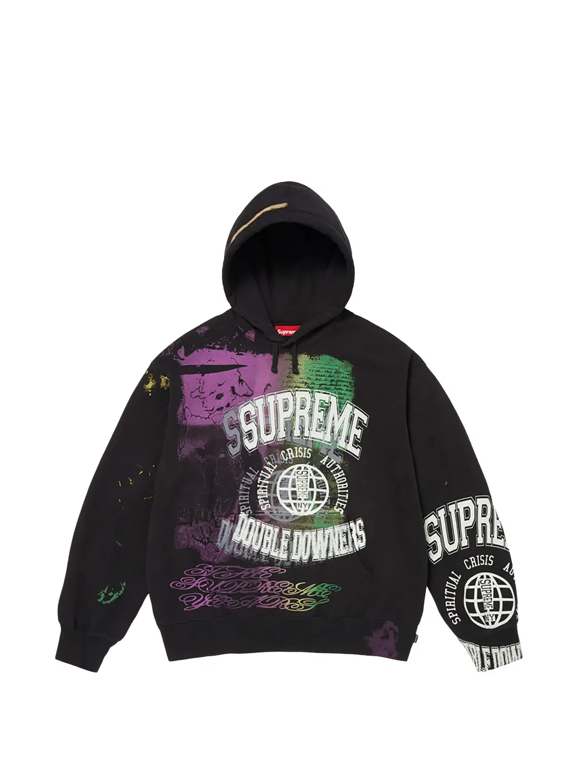 Худи с кулиской и графичным принтом Supreme, черный