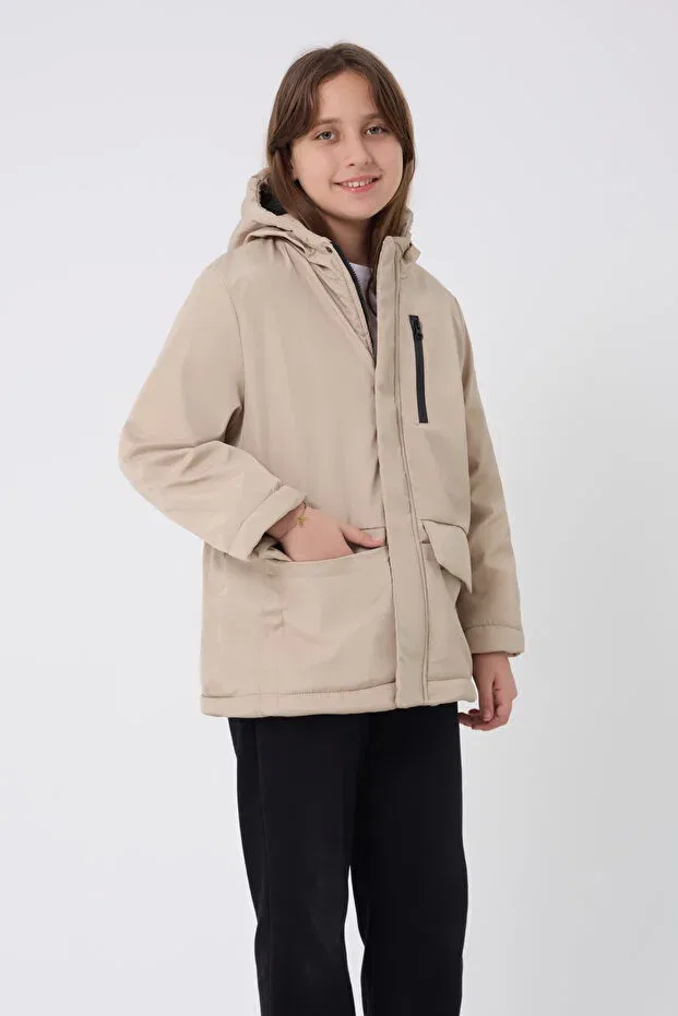Детское для девочек пальто длинное с принтом Hooded Basics Royalside, Stone