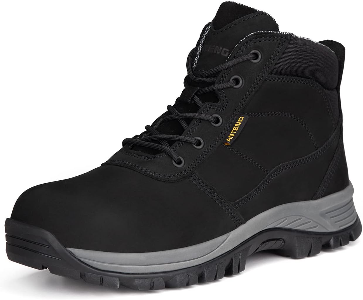 

Мужские ботинки, нубуковая кожа, стальная носовая защита, защитная обувь, устойчивые к скольжению, молния YKK, защитные туфли, 15 см, прокалывание, антистатические, легкие (AT801-2, черные) Anteng
