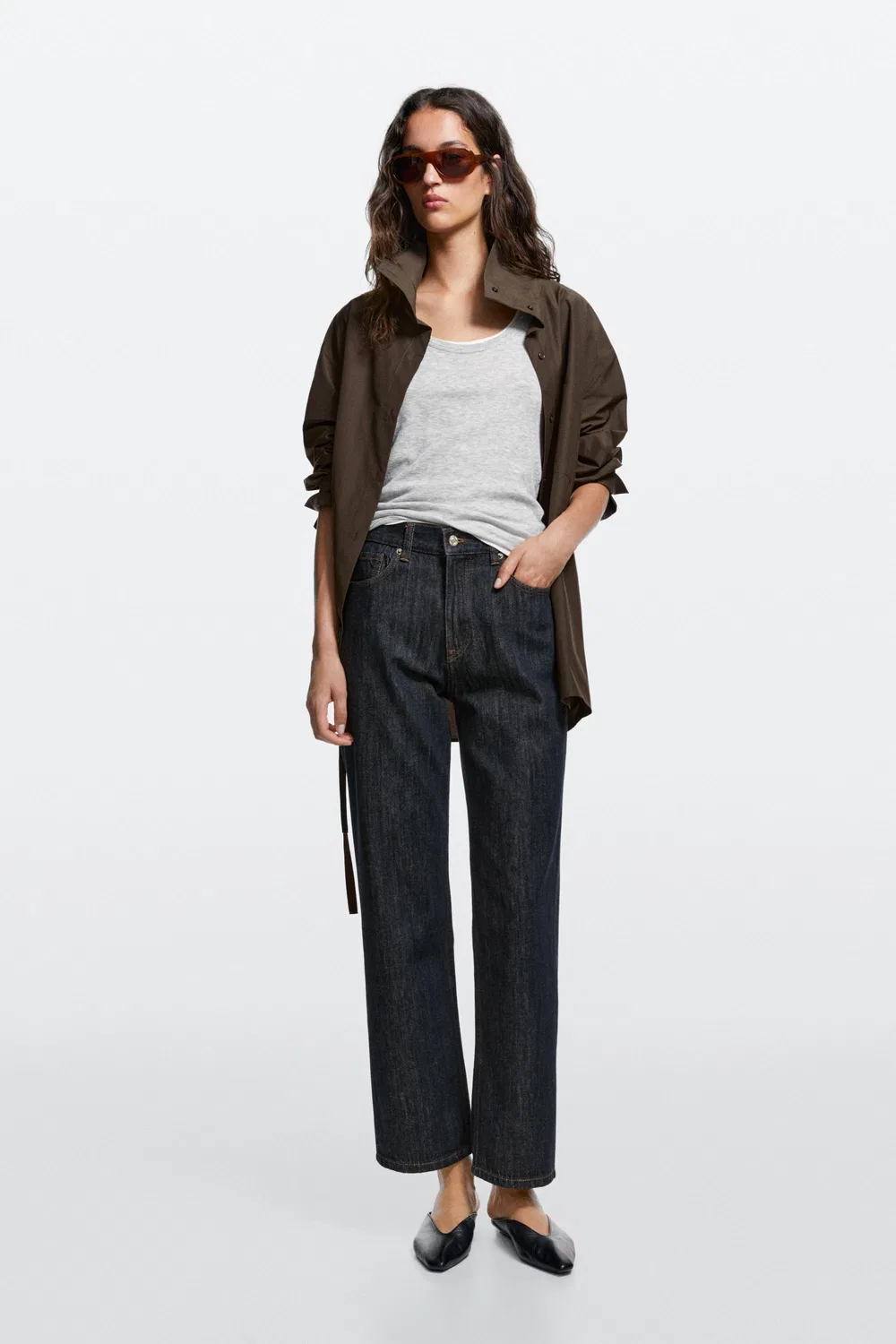 Джинсы Massimo Dutti High-Waist Straight-Leg, темно-синий