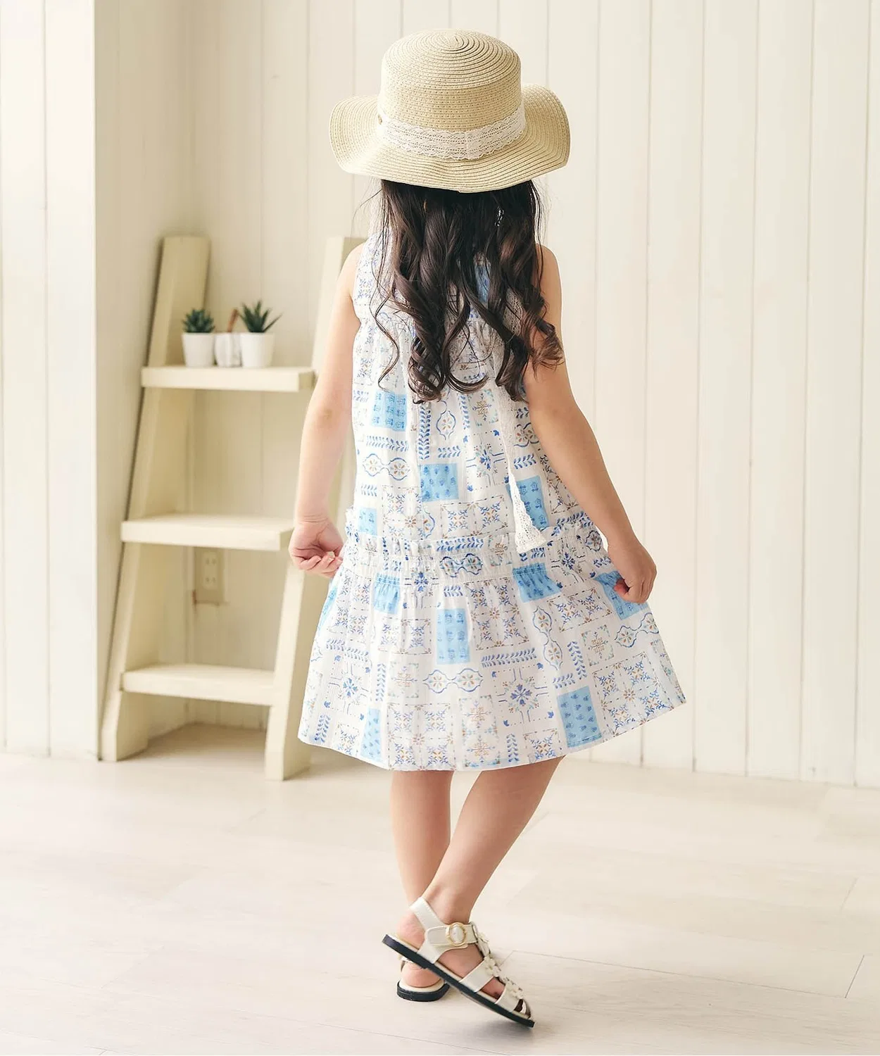Детское платье для девочек без рукавов с принтом Summer Print Tiered Dress apres les cours, Blue — фото 4