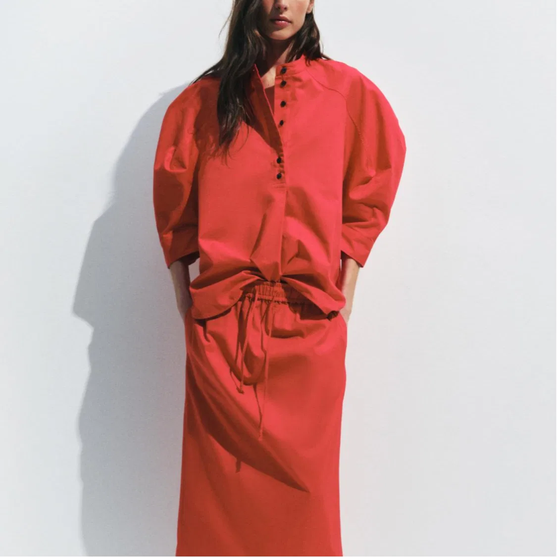 ZARA Женская рубашка с круглым вырезом ZW Shirts Red, Red — фото 4