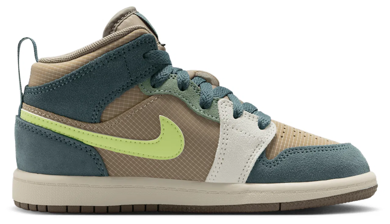 Кроссовки для мальчиков Jordan 1 Mid SE Uni, цвет Khaki/Light Lemon Twist/Hasta