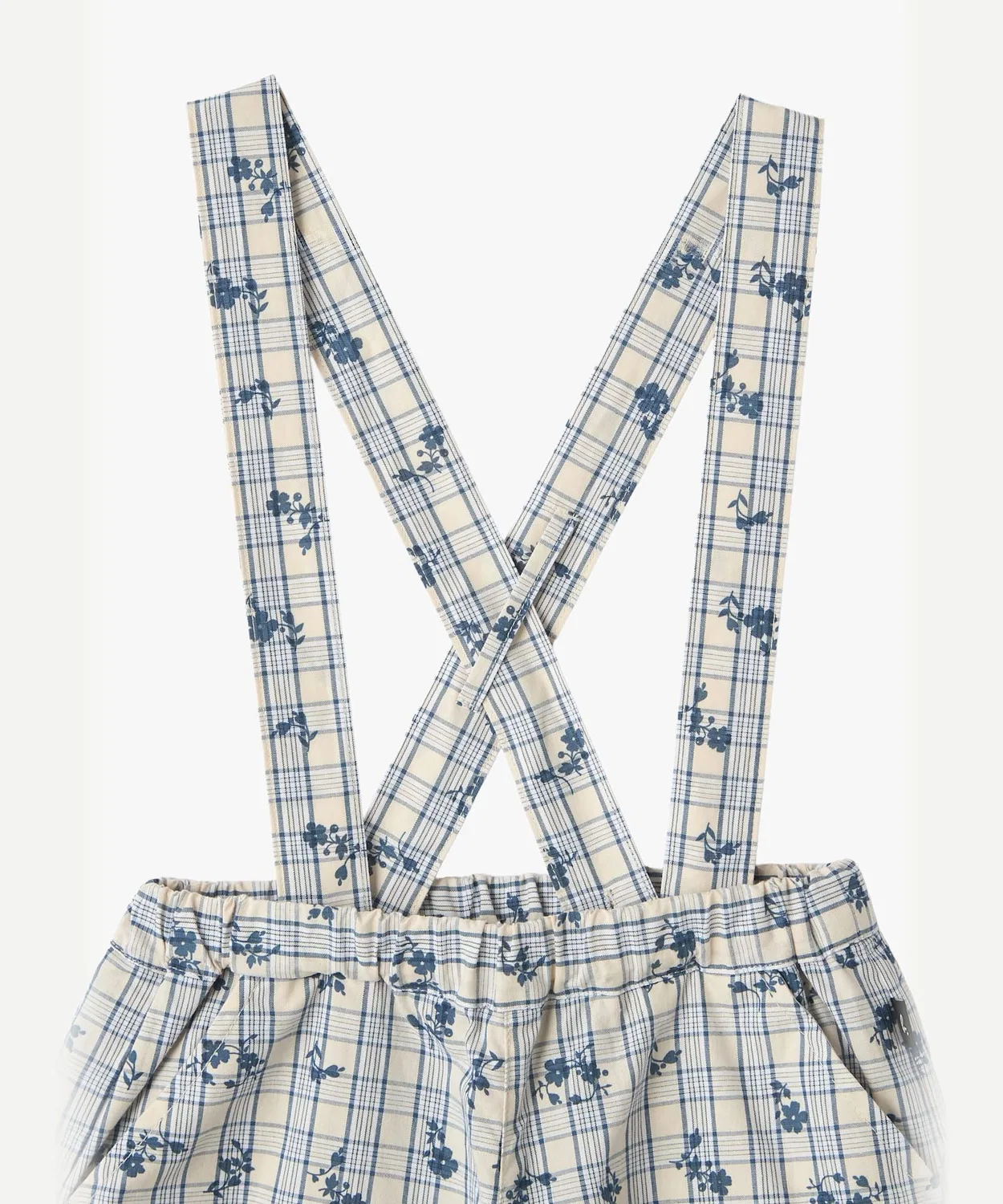 Детские штаны-кропы с цветочным принтом в клетку, модель Flower Print, agnes b., Blue — фото 3