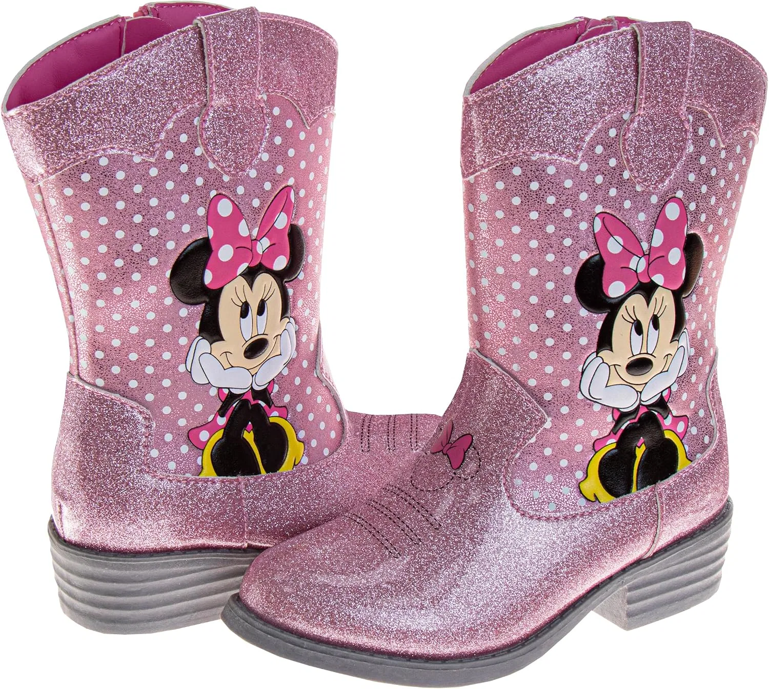Детские сапоги-ковбойки с принтом Minnie Mouse Cowgirl Western Boots Disney, Pink Glitter — фото 4