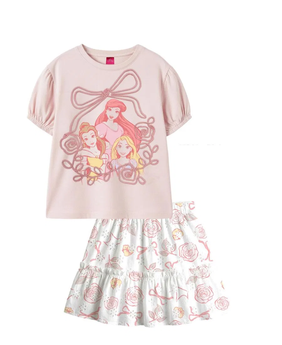 Комплект из футболки и юбки с принтом Disney, Pink/White