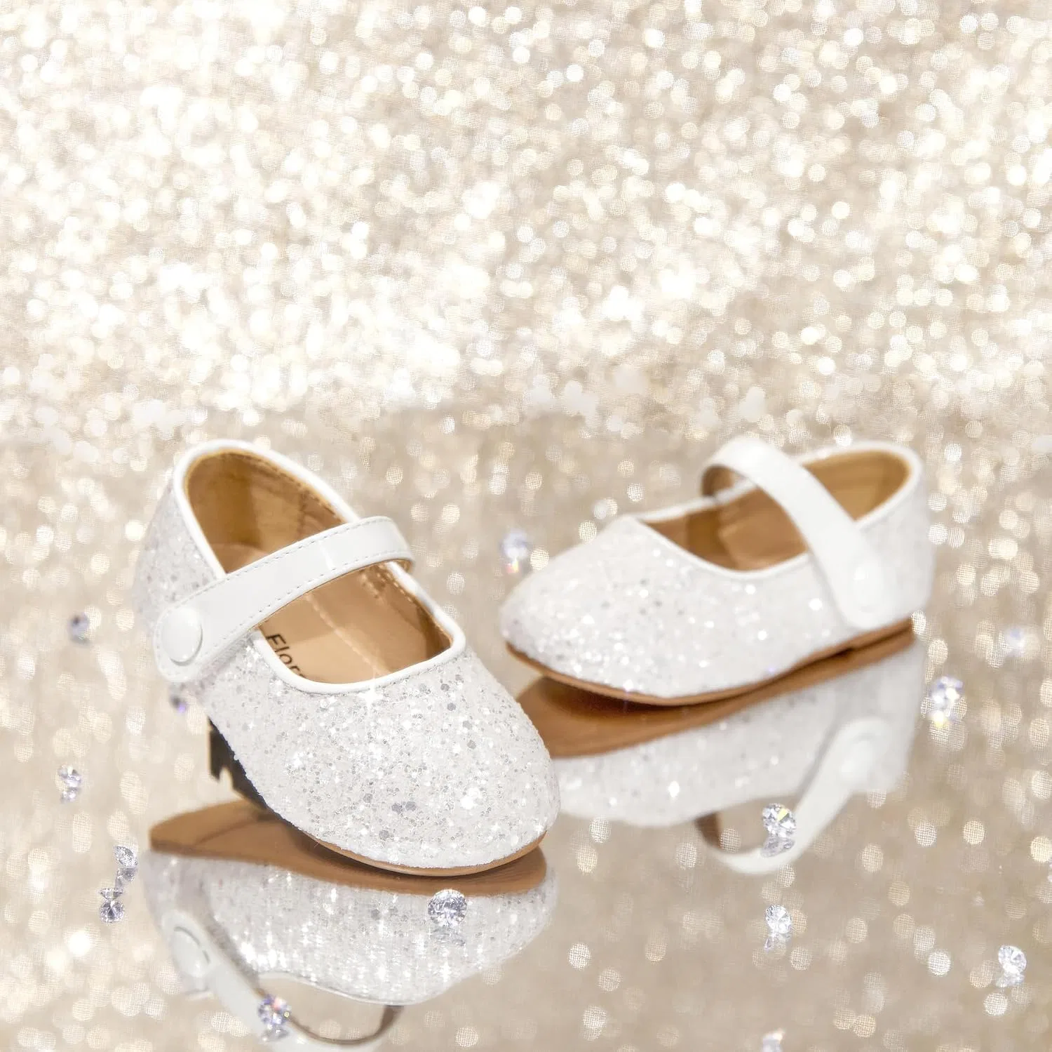 Детские туфли для девочек балетки Мэри Джейн Felix & Flora, Glitter White — фото 3