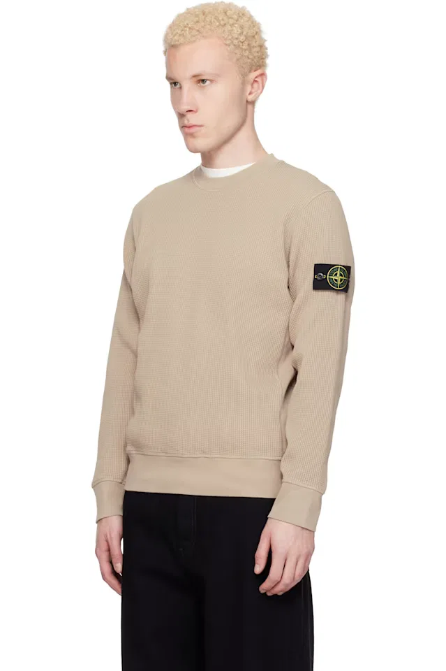 Бежевый свитшот из органического хлопка с вафельным начесом Stone Island — фото 4